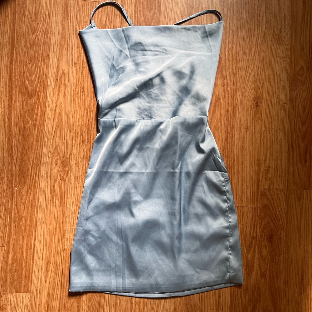 Blue satin mini dress